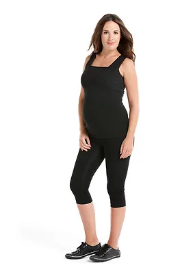 Cropped Maternity Leggings - UK16 To 18 - Black Over Bump Maternity Leggings • £9.99