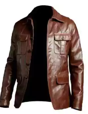 Men's Blazer Coat Biker Brown Motorcycle Cafe Racer Leather Jacket Free Shipping • $136.99