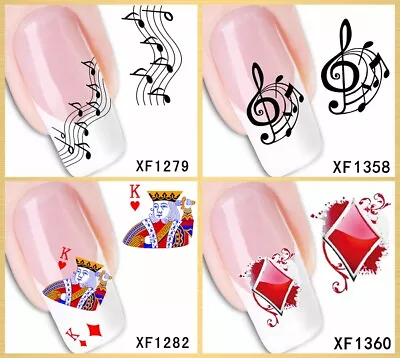 Music Note Poker Art Latin Roman English Letter Water-Transfer Nail Stickers • $2.74