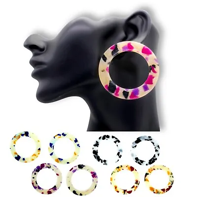 £4.49 • Buy Acrylic Round Multicoloured Earrings Tortoise Shell Large Statement Stud Design