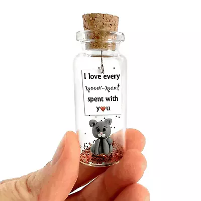 Cute Girlfriend And Boyfriend Gifts Message In A Bottle Grey Cat Gift For Friend • $15.78