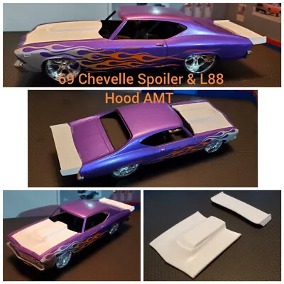 Resin Rear Spoiler & L88 Hood Combo For '69 Chevelle AMT.  • $12.50