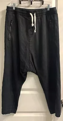 Zara Men's Drop Crotch Drawstring Joggers Crop Pants Sz M Black • $45