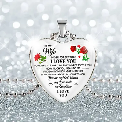 To My Wife I Love You Necklace Rose Heart Pendant Anniversary Valentine's Gifts • $6.92