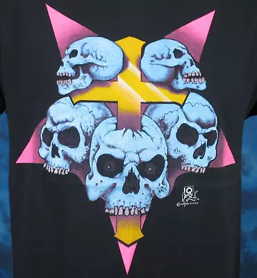 Vintage 80s SKULL PENTAGRAM Single Stitch T-Shirt M/L Biker Devil Satan Skeleton • $29.99