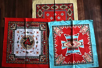 Vtg Southwest Aztec Bandana Wamcraft Lot Of 3 Handkerchief Western USA Made • $21.99