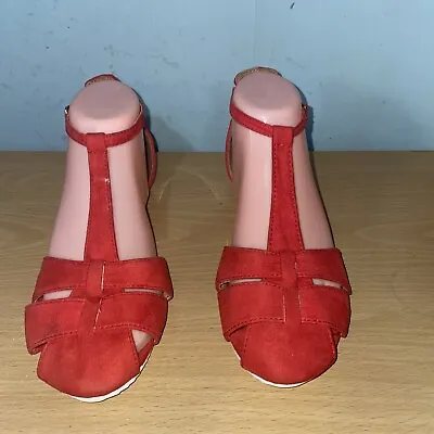 Ladies New Red Flat T-Bar Strappy Shoes UK Size 4 EU 37 • £15