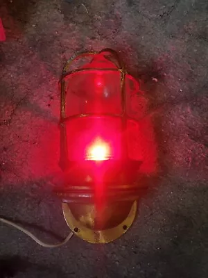 Vintage Antique Brass Nautical Maritime Red Deck Light Engine Room Glass Fixture • $9.99