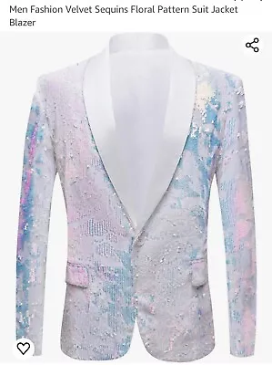 PYJTRL Men Fashion Velvet Sequins Floral Pattern Suit Jacket Blazer • $65