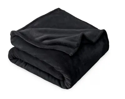 Microplush Fleece Blanket Plush Ultra Soft Full/Queen Black • $48.50