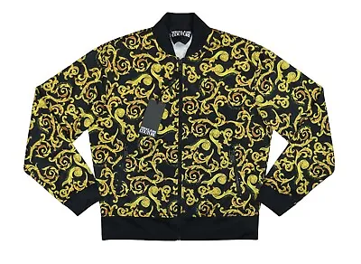 Versace Triacetato Sketch Art Print Full Zip Men's Bomber Jacket NWT Black Multi • $299.96