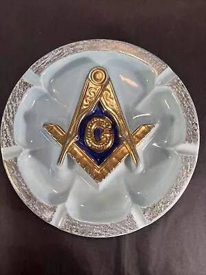 Vintage Masonic Freemason 8.75” Ashtray Blue/Gold • $10.99