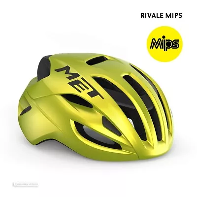 NEW 2023 MET RIVALE MIPS Road Cycling Helmet : LIME YELLOW METALLIC • $199