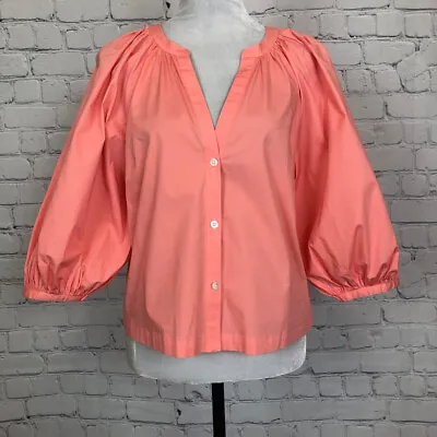 Staud Puff Sleeve Buttondown Blouse Size M Peach Orange • $49.99