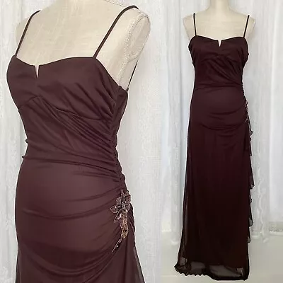 VTG City Triangles Brown Y2K Prom Dress Size M/L Bead Sequin Maxi Fairy Dress • $35