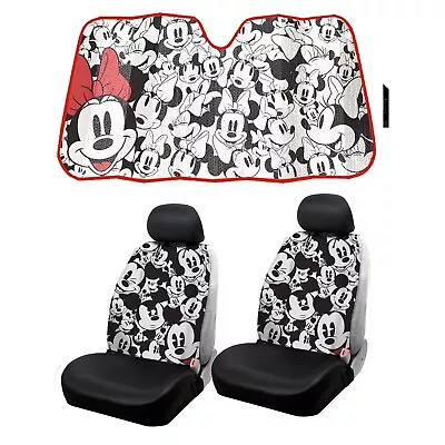 New Disney Mickey Minnie Mouse Expression CarTruck Front Seat Covers & Sunshade • $74.94