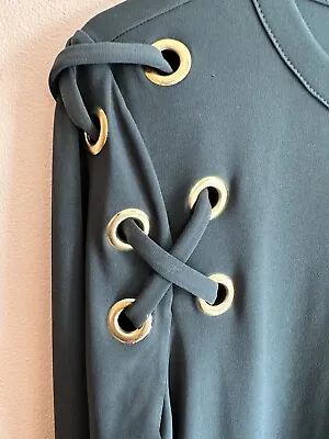 Michael Kors Dress Womens Size Medium Long Sleeve Dark Green Gold Accents • $39.99