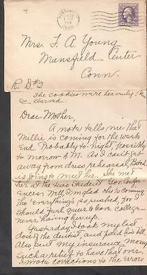 1919 War Rate Cover & Letter New London CT To Mother F A Young Mansfield Center • $6