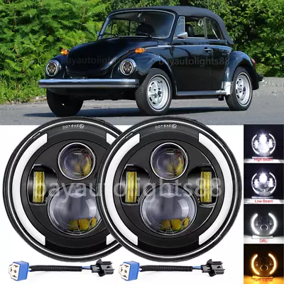 7  Inch Round LED Headlights Hi/Low Beam Halo DRL Fit For VW Beetle 1950-1979 • $36.38