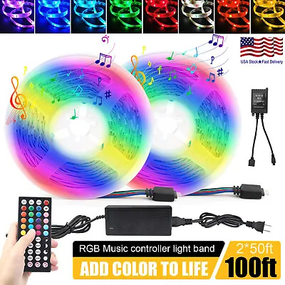 LED Strip Lights 100ft 50ft Music Sync Bluetooth 5050 RGB Room Light With Remote • $10.99