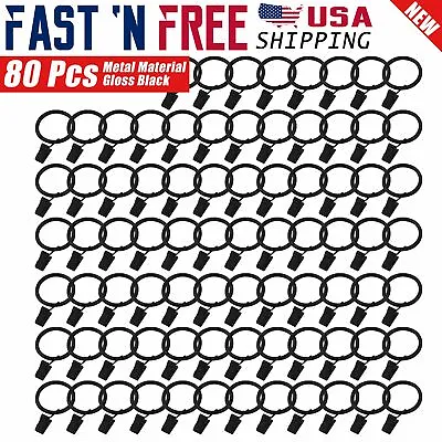 80x 1.5  Inch Metal Curtain Rings With Clips Gloss Black Strong Clip Rustproof • $18.39