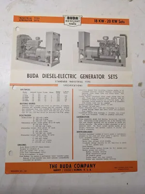 Buda Diesel Electric Generator Set Specifications Sales Brochure 1948 18-20kw • $35