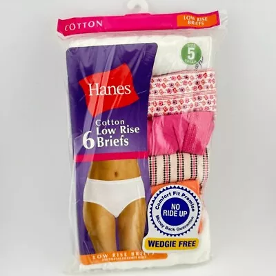 Vintage Hanes Womens Low Rise Cotton Briefs Underwear 6-pack Size 5 - 2009 • $39.99