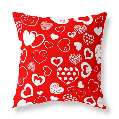 Love Hearts White Zip FILLED CUSHION Designer Red • £20.99