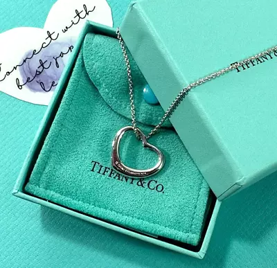 Tiffany & Co. Necklace  Sterling Silver Elsa Peretti Open Heart 22mm Boxed Mint • $104.99