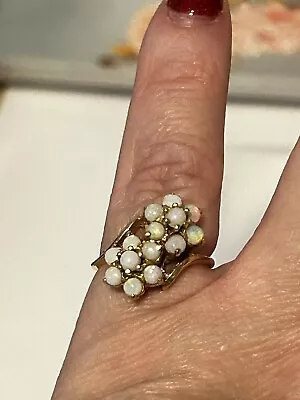 Lovely Vintage Opal 14 Kt Gold Double Daisy Ring  • $350