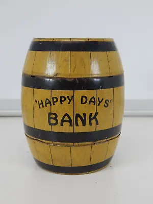 Vintage J. CHEIN & Co. 4  Tin HAPPY DAYS Barrel Coin Bank. No Key • $9.99