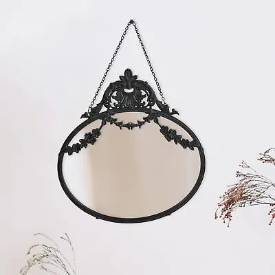 Vintage Pewter Framed Wall Mirror With Decorative Chain Black • $34.45