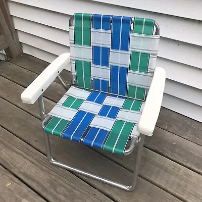 Vintage 1980s Child’s Folding Aluminum Weaved Webbed Garden Strap Lawn Chair EUC • $29.95