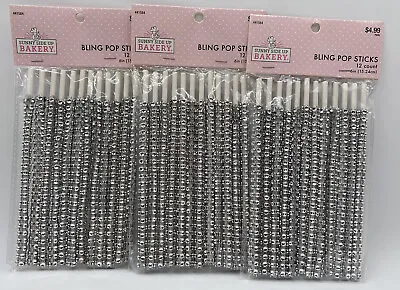 Sunny Side Up Bakery 12 Count Silver Rhinestone Bling Cake Pop Sticks Lot Of 3 • $15