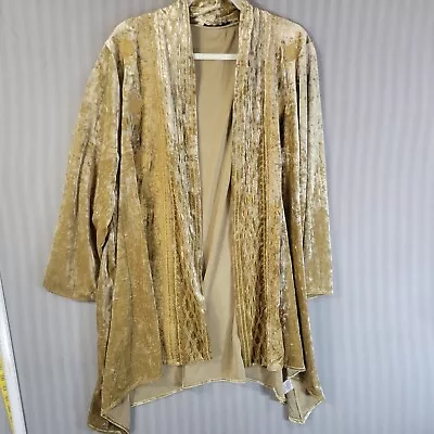 Andree By Unit Crushed Velvet Jacket Gold Size 2X Embroidered Open Front Boho • £24.10