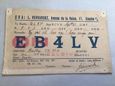 £10 • Buy QSL Radio Card Belgium 1931 Ref 65359