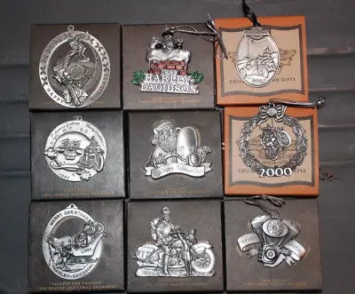 Lot Of 9 Harley-Davidson Pewter Christmas Ornaments 1994 - 2001 • $90