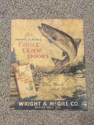 Vintage Wright McGill Eagle Claw Hooks Fishing Paper Advertising  Store Display? • $49.49