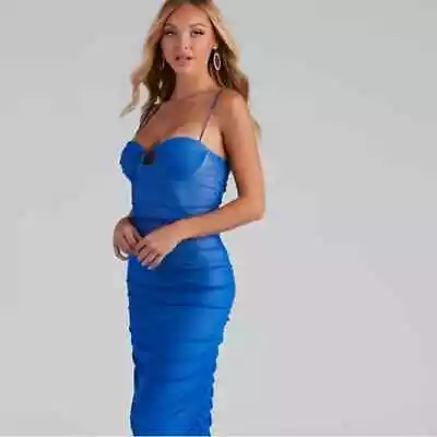 Windsor Blue Steffanie Sweetheart Mesh Ruched Formal Dress Size XS • $35