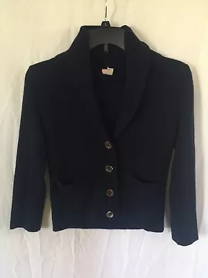 J.CREW 100% Cashmere Patch Pocket Cardigan Sweater Navy Blue XS • $36.50