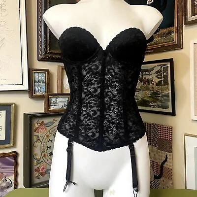 Carnival Silhouette Maker II Black Lace Boned Strapless Corset With Garters 34A • $45