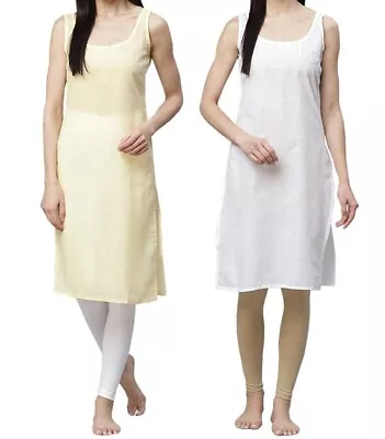 Fawn Yellow & White Cotton Inner Slips Women's Clothing Layer For Sheer Dress • $34.60