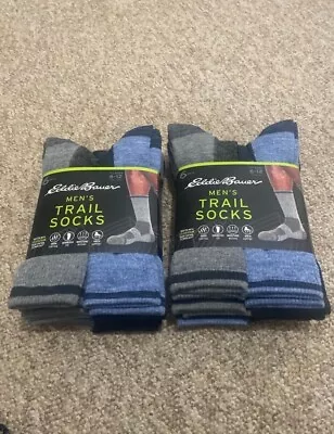 Eddie Bauer Men’s 6 Pairs Trail Socks Arch Support Size 6-12 Antimicrobial BLUE • $38