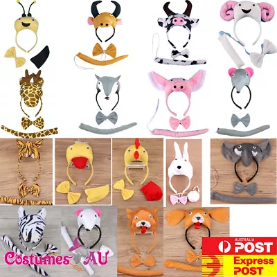 Child 3D Animal Costume Headband Bow Tie Tails Set Zoo Party Kids Book Week • $9.49