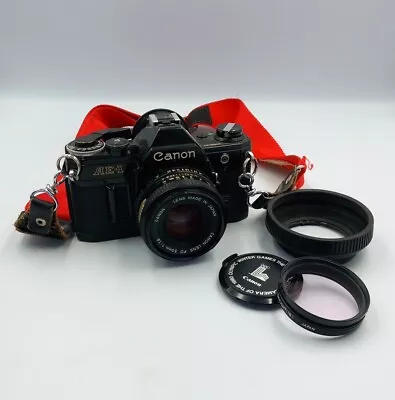 Vintage Canon AE-1 35mm Camera W/ F/ 1.8 50mm Lens & 52mm Hoya Skylight - Tested • £11.50