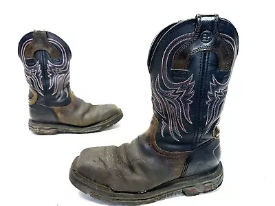 Justin Tanker Black Brown Western Work Boots WK2104 Size 10 EE Steel Toe Vibram • $51.14