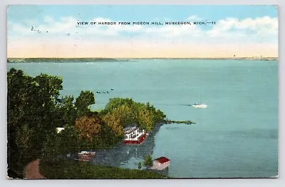 C1950~Pigeon Hill~Muskegon Michigan MI~Harbor Dock & Lake House~VTG Postcard • $17