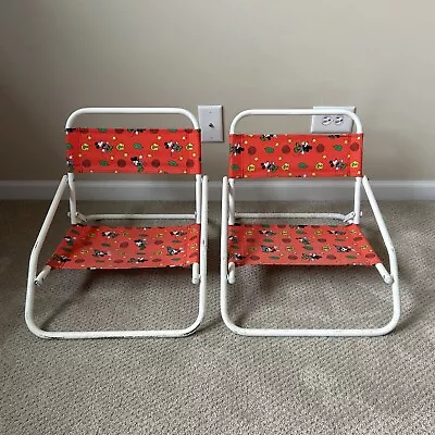 Set Of 2 Vintage Disney Kids Toddler Red Beach Chair Mickey Mouse Foldable • £96.50