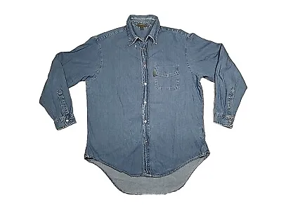 Vintage Katharine Hamnett Denim Shirt Men's Blue Jeans Long Sleeve Shirt Large • £21.99