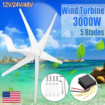 $69.89 • Buy Wind Turbine Generator 3000W 12-48V 5 Blades Charge Controller Power Inverter US